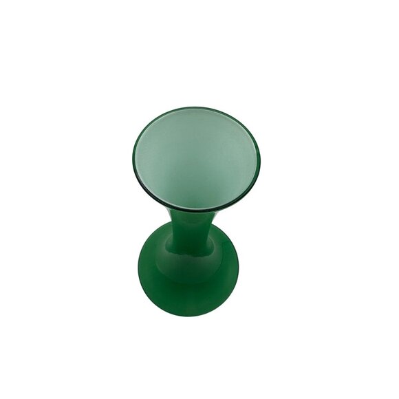 Green Frosted Glass Vase With Flared Lip & Glossy Finish Marked Japan - Picture 2 of 4